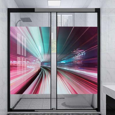 Blue White and Dark Blue Static Cling Decorative Window Film Vinyl Non Adhesive Privacy Film Stained Glass Window Film for Bathroom Shower Door, Yurikamome Tokyo Glass Films 17.7Wx23.6L-inch x2 Pcs