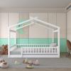 Merax Full Size Wooden House Bed with Fence, Wood Bed Frame with Roof and Safety Guardrail for Kids, Teens, Boys or Girls, 57" L x 62.9" W x 79.5" H, White view 2