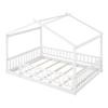 Merax Full Size Wooden House Bed with Fence, Wood Bed Frame with Roof and Safety Guardrail for Kids, Teens, Boys or Girls, 57" L x 62.9" W x 79.5" H, White view 3
