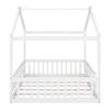 Merax Full Size Wooden House Bed with Fence, Wood Bed Frame with Roof and Safety Guardrail for Kids, Teens, Boys or Girls, 57" L x 62.9" W x 79.5" H, White view 4