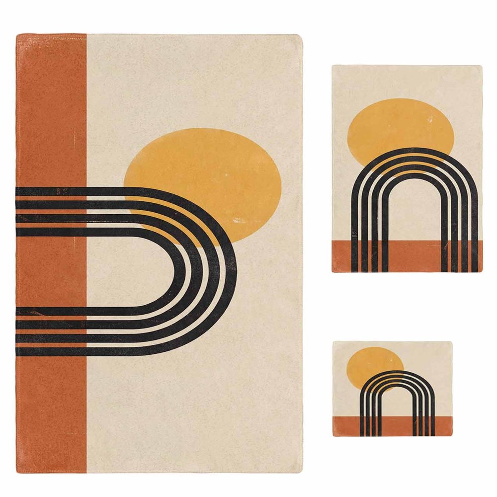 SEVENBABU 3 PCS Towel Set - Contains Absorbent Bath Towels 30x60, Hand Towels 16x28 and Wash Cloths 13x13, Aesthetic Terracotta Mid Century Modern Abstract Art Soft Towel Sets for Bathroom
