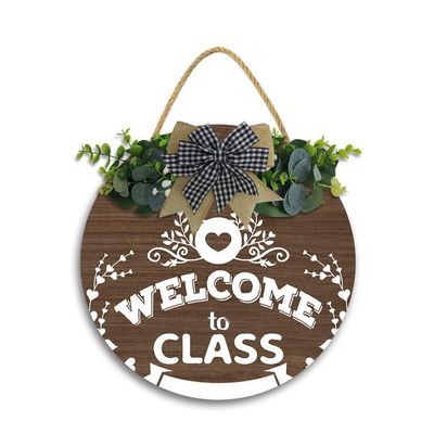 11x11In Classroom Welcome Signs Door Decor,Funny Wreaths Hanging Wooden Plaque Decoration,Round Rustic Wood Farmhouse Porch Decor for Home Front Door Decor,Teacher Gift