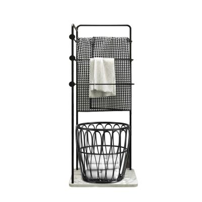 PFCDZDU Metal Laundry Sorter, 2 Section Laundry Hamper with Clothes Hanging Rod, Laundry Storage Organizer for Laundry Room Bathroom Bedroom (Color : Black, Size : A+b)