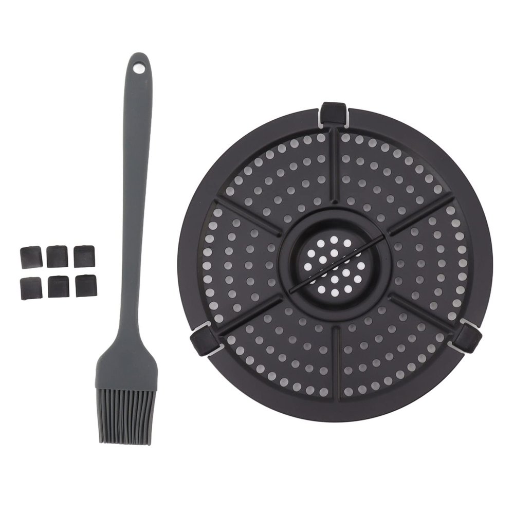 Air Fryer Replacement Grill Pan, Stainless Steel Crisper Plate Tray Non Stick Air Fryer Rack with Oil Brush, Air Fryer Replacement Parts, Heat Dishwasher, 6.3 in