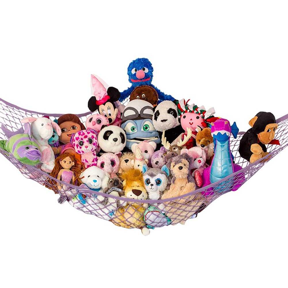 Stuffed Animal Hammock | Corner Stuffed Animal Storage & Plushie Net | Toy Hammock for Stuffed Animals | Holds 12lbs | Easy Hang, All Hardware Included | Pastel Purple Bedroom Decor | by Lilly's Love