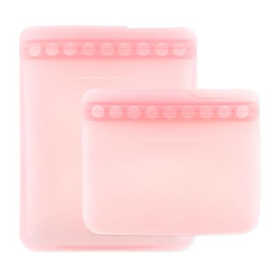 Bumkins - Silicone Snack & Sandwich Bags - For Storage, Food Prep, Lunch Bag - Reusable, Leak Resistant, Washable, Microwave, Freezer & Dishwasher Safe - 2 pack - Pink