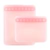 Bumkins - Silicone Snack & Sandwich Bags - For Storage, Food Prep, Lunch Bag - Reusable, Leak Resistant, Washable, Microwave, Freezer & Dishwasher Safe - 2 pack - Pink view 1