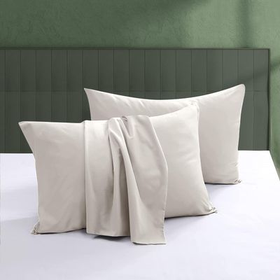 100% Egyptian Cotton Pillow Protectors Set of 4, 600 Thread Count King Size Bed Pillow Cases with Zipper, Sateen Weave Cooling Pillow Cases Quiet and Breathable Easy Care (4PCS, King, Light Beige)
