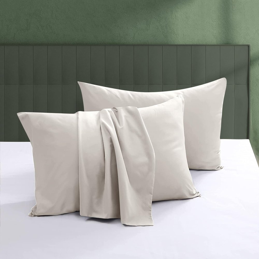 100% Egyptian Cotton Pillow Protectors Set of 4, 600 Thread Count King Size Bed Pillow Cases with Zipper, Sateen Weave Cooling Pillow Cases Quiet and Breathable Easy Care (4PCS, King, Light Beige)