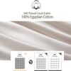 100% Egyptian Cotton Pillow Protectors Set of 4, 600 Thread Count King Size Bed Pillow Cases with Zipper, Sateen Weave Cooling Pillow Cases Quiet and Breathable Easy Care (4PCS, King, Light Beige) view 2