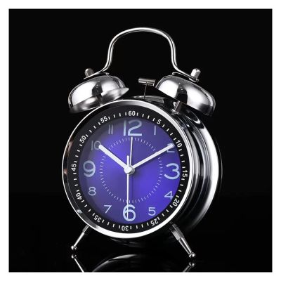 GRFIT Alarm Clock 4 inches Twin Bell Alarm Clock, Loud Alarm Clock with Backlight for Bedroom, Battery Operated Smart Alarm Clock (Color : Bigblue Mug)