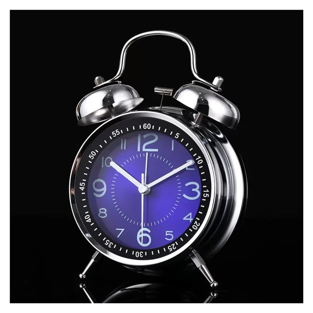 GRFIT Alarm Clock 4 inches Twin Bell Alarm Clock, Loud Alarm Clock with Backlight for Bedroom, Battery Operated Smart Alarm Clock (Color : Bigblue Mug)
