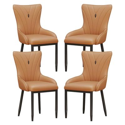 AYARNA Dining Chairs Set of 4 Modern PU Leather Kitchen High Back Padded Soft Seat Sturdy Carbon Steel Metal Legs(Camel)