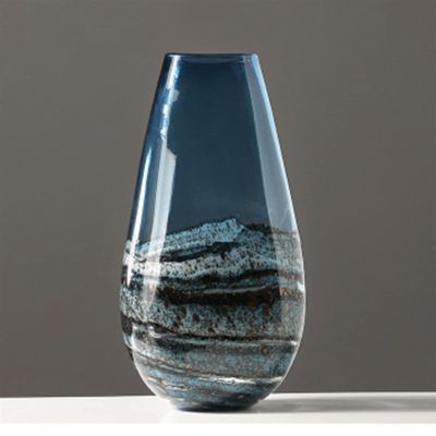 HASMI Aesthetic Vintage Decorative Glass Vase Indoor Wedding Blue Vintage Floor Vase Large and Tall Vase Home Furnishings Floor Vase Flower Vase (Color : ShapeA40CM)