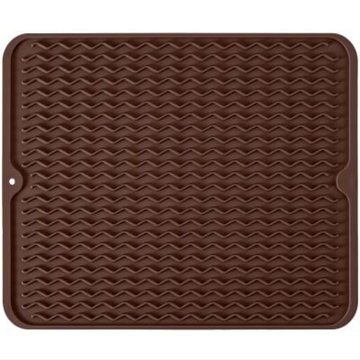 Silicone Dish Drying Mat, Non-Slip Easy Clean Sink Mat Large Heat-resistant Dish Drainer Mat for Kitchen Counter, Sink, Refrigerator or Drawer liner (18" x 16", COFFEE)