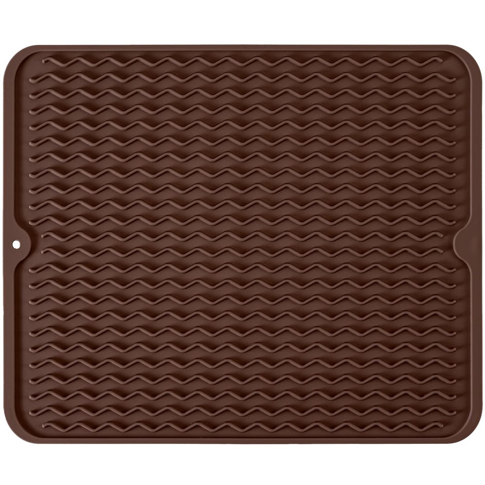 Silicone Dish Drying Mat, Non-Slip Easy Clean Sink Mat Large Heat-resistant Dish Drainer Mat for Kitchen Counter, Sink, Refrigerator or Drawer liner (18" x 16", COFFEE)