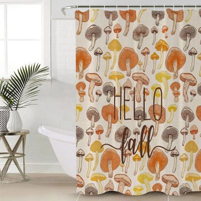 Hello Fall Shower Curtain for Bathroom 72" x 84" Retro Mushrooms Linen Texture Shower Curtain with Hooks Polyester Waterproof Home Bathtub Decor
