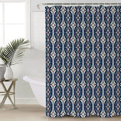 Abstract Shower Curtain for Bathroom 72" x 78" Retro Blue Lines Geometric Textures Shower Curtain with Hooks Polyester Waterproof Home Bathtub Decor