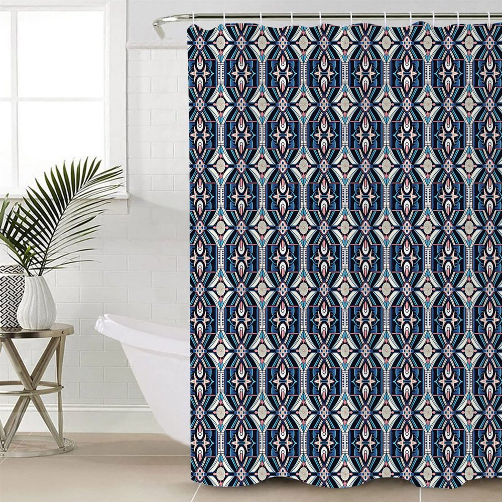 Abstract Shower Curtain for Bathroom 72" x 78" Retro Blue Lines Geometric Textures Shower Curtain with Hooks Polyester Waterproof Home Bathtub Decor