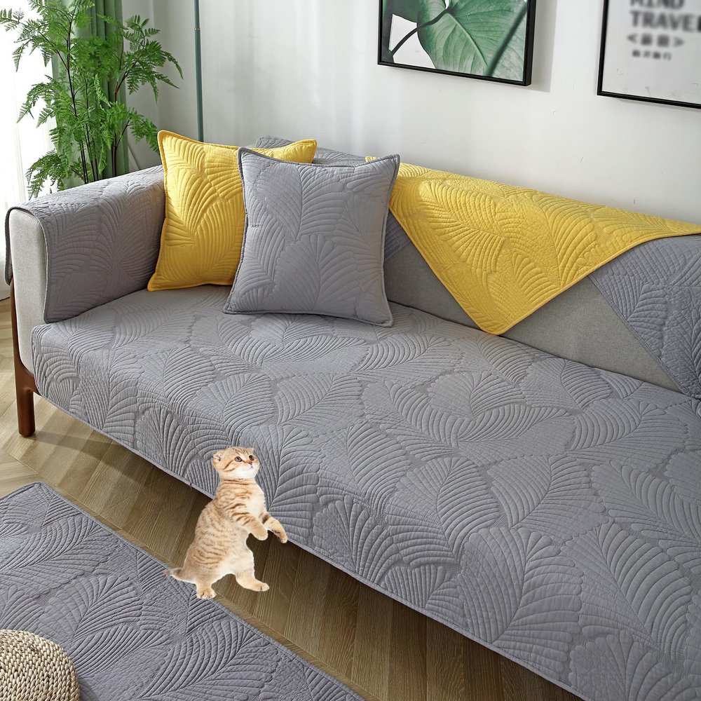 HeGza Pure Cotton Sofa Cover 1 2 3 4 Seater Sofa Cover L Shaped Sofa slipcovers Corner Armchair Covers Pets Couch Cover Non Slip Dog Couch Protector for Sectional Couch (Gray,90x70cm)