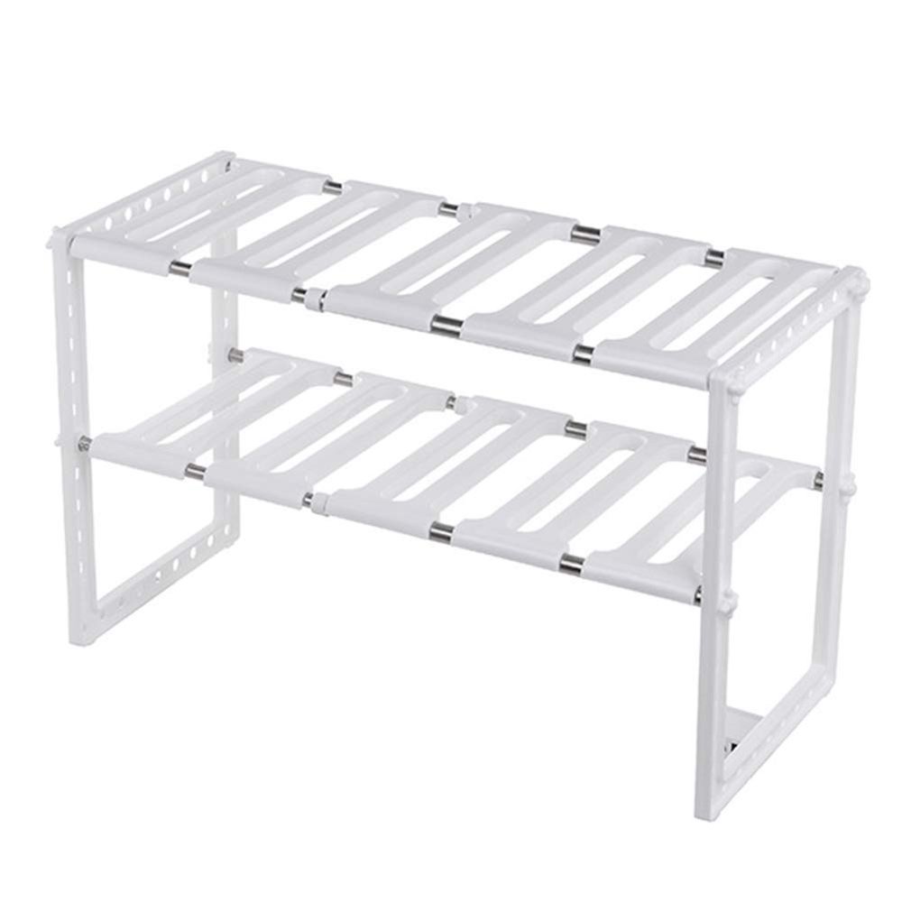 TITA-DONG 2 Tier Expandable Under Sink Shelf, Movable Multifunctional Kitchen Shelf Organizer Rack, Under Sink Storage Organizer, Stackable Kitchen Storage Shelves