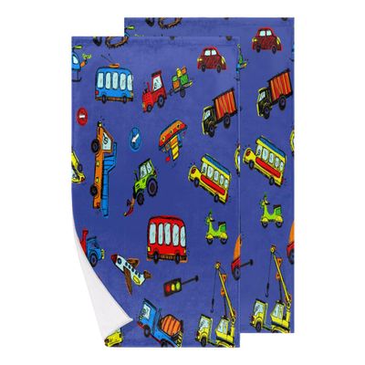 Cartoon Interesting Car Hand Towels Set of 2 Microfiber Quick Dry Soft Comfortable Absorbent Hand Towel for Bathroom Kitchen Laundry Room Gym Decorative 14 x 28 Inch