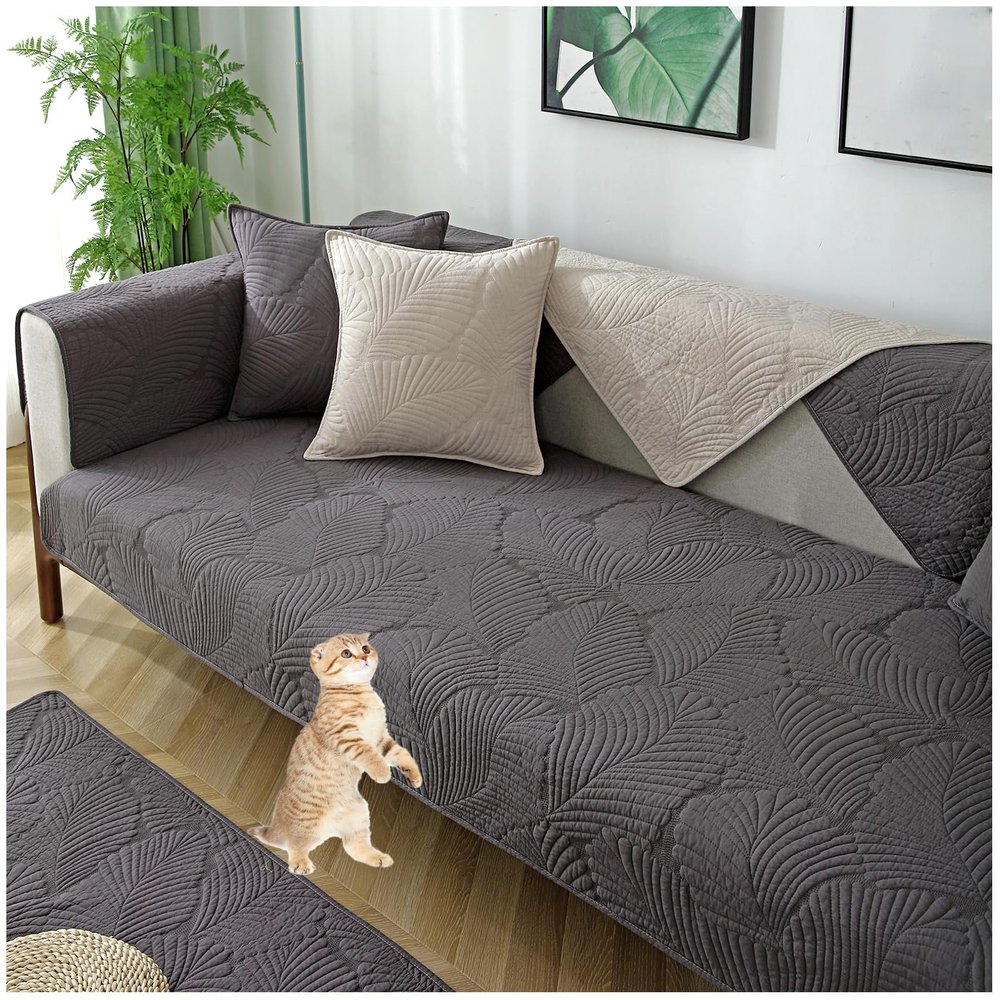 HeGza Pure Cotton Sofa Cover 1 2 3 4 Seater Sofa Cover L Shaped Sofa slipcovers Corner Armchair Covers Pets Couch Cover Non Slip Dog Couch Protector for Sectional Couch (Dark Gray,90x180cm)