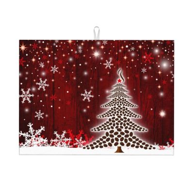 Large Dish Drying Mats For Kitchen Counter Microfiber Kitchen Drying Mat XL Draining Pad Absorbent Quick Drying Dish Mat 18x24 Inch - Christmas Tree