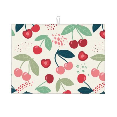 Large Dish Drying Mats For Kitchen Counter Microfiber Kitchen Drying Mat XL Draining Pad Absorbent Quick Drying Dish Mat 18x24 Inch - Cherry