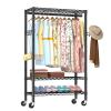 Heavy Duty Clothes Rack Rolling Garment Rack,3 Tier Adjustable Wire Shelving Clothing Racks for Hanging Clothes with Hanger Rod&Side Hooks,Freestanding Wardrobe Storage Rack Metal Portable Closet view 1