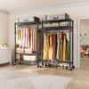 Heavy Duty Clothes Rack Rolling Garment Rack,3 Tier Adjustable Wire Shelving Clothing Racks for Hanging Clothes with Hanger Rod&Side Hooks,Freestanding Wardrobe Storage Rack Metal Portable Closet view 2