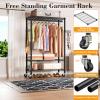 Heavy Duty Clothes Rack Rolling Garment Rack,3 Tier Adjustable Wire Shelving Clothing Racks for Hanging Clothes with Hanger Rod&Side Hooks,Freestanding Wardrobe Storage Rack Metal Portable Closet view 3