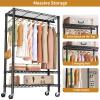 Heavy Duty Clothes Rack Rolling Garment Rack,3 Tier Adjustable Wire Shelving Clothing Racks for Hanging Clothes with Hanger Rod&Side Hooks,Freestanding Wardrobe Storage Rack Metal Portable Closet view 4