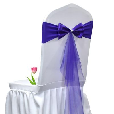 SENQIAN Pack of 10 Dark Purple Bow Organza Chair Sashes Spandex Stretch Chair Bands Elastic Chair Ties for Romantic Wedding Party Birthday Reception Hotel Banquet Chair Cover Decoration