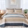 Dinjoy Beige Boho Quilt Queen Size,Khaki Striped Bedspread 3 Pieces Reversible Fall Quilts Bedding Set Micofiber Farmhouse Coverlet with 2 Pillowcases for All Season view 1
