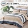 Dinjoy Beige Boho Quilt Queen Size,Khaki Striped Bedspread 3 Pieces Reversible Fall Quilts Bedding Set Micofiber Farmhouse Coverlet with 2 Pillowcases for All Season view 2