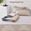 Dinjoy Beige Boho Quilt Queen Size,Khaki Striped Bedspread 3 Pieces Reversible Fall Quilts Bedding Set Micofiber Farmhouse Coverlet with 2 Pillowcases for All Season view 3