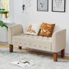 Awonde Storage Bench for Bedroom End of Bed Button Tufted Upholstered Bench Storage Ottoman Bench with Arms 52" Settee Bench Ivory Linen view 4