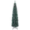 HAPPYGRILL 6 Feet Slim Pencil Christmas Tree, Snowy Artificial Xmas Tree with 267 PVC Branch Tips & 31 Pine Cones, Festival Celebration Tree for Home Office & Shop view 1