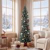 HAPPYGRILL 6 Feet Slim Pencil Christmas Tree, Snowy Artificial Xmas Tree with 267 PVC Branch Tips & 31 Pine Cones, Festival Celebration Tree for Home Office & Shop view 2