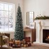 HAPPYGRILL 6 Feet Slim Pencil Christmas Tree, Snowy Artificial Xmas Tree with 267 PVC Branch Tips & 31 Pine Cones, Festival Celebration Tree for Home Office & Shop view 3