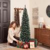 HAPPYGRILL 6 Feet Slim Pencil Christmas Tree, Snowy Artificial Xmas Tree with 267 PVC Branch Tips & 31 Pine Cones, Festival Celebration Tree for Home Office & Shop view 4