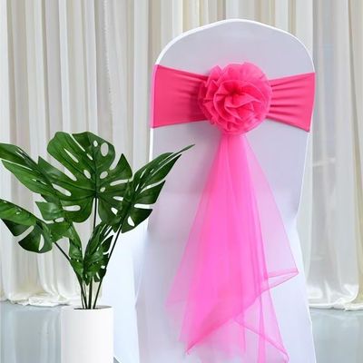 BAEKJIN Magenta 100PCS Classic European Style Floral Organza Elastic Chair Cover for Wedding Celebration Banquet Party Hotel Events and Other Activities On Site Decoration