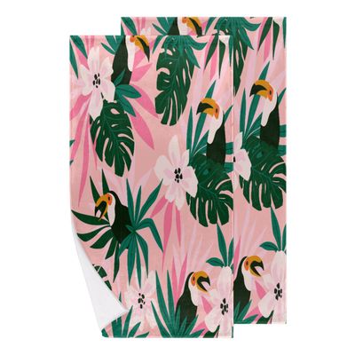 Flowers Toucans Hand Towels Set of 2 Microfiber Quick Dry Soft Comfortable Absorbent Hand Towel for Bathroom Kitchen Laundry Room Gym Decorative 14 x 28 Inch