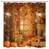 AUEEA Orange Pumpkin Fall Shower Curtain for Bathroom Farmhouse Barn with Fall Leaves and Harvest Pumpkin Shower Curtains with Hooks, Rustic Thanksgiving Bathroom Curtains Shower Set 60x72 inch view 2