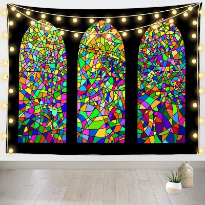 CORFOTO 118 x 98 Inch Moroccan Stained Glass Window Tapestry Vintage Medieval Palace Colorful Stone Glass Wall Tapestry for Bedroom Aesthetic Living Room Dorm Decor Fabric