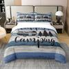 100% Natural Cotton Happy Camping Duvet Cover Full RV Camper Trailer Bedding Set for Boys Girls Bedroom Farmhouse Style Wooden Stripes Comforter Cover Navy Blue Soft Quilt Cover,No Comforter view 1