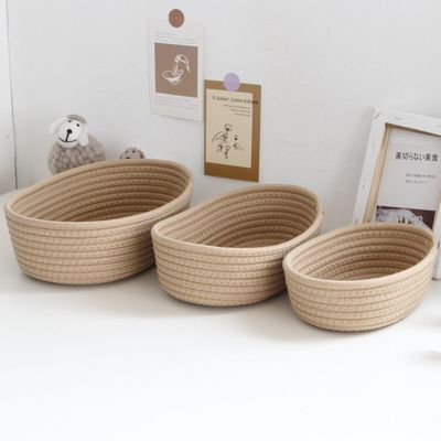Decorative Cotton Rope Woven Basket Shelf Storage Basket Bin Small Woven Basket Storage Pack of 3 Mini Table Shelf Counter Basket Organizer for Small Accessories on Tabletop (Khaki)