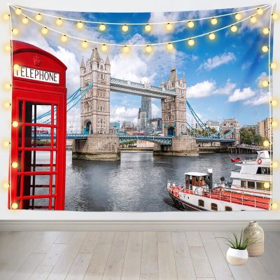 CORFOTO 177 x 98 Inch Thames London Tower Bridge Tapestry Wall Hanging England London Bridge Red Phone Booth Wall Tapestry for Bedroom Aesthetic Living Room Dorm Decor