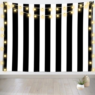 CORFOTO 92 x 70 Inch Fabric Classic Black and White Stripes Tapestry Black Vertical Lines Striped Wall Tapestry for Bedroom Aesthetic Living Room Dorm Decor